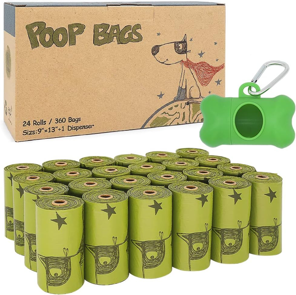 Dog Poop Bags 360 Count,Unscented Extra Thick Waste Bags with Dispenser, 100% Leak-Proof Doggie Bag Refill Rolls