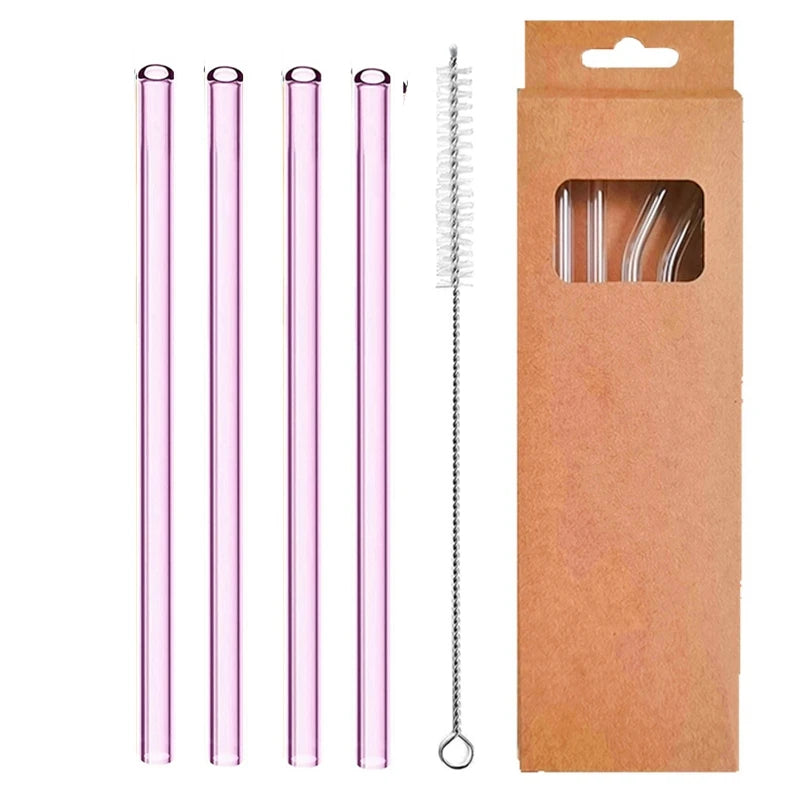 4 Pcs Reusable Glass Straws 8Mm Straight Bent Glass Drinking Straws Eco Friendly Cocktail Straws for Beverages Milk Coffee
