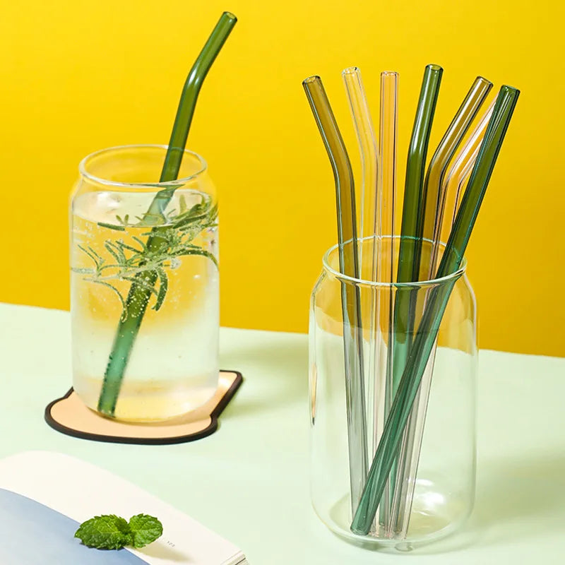 4 Pcs Reusable Glass Straws 8Mm Straight Bent Glass Drinking Straws Eco Friendly Cocktail Straws for Beverages Milk Coffee