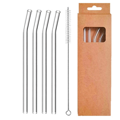 4 Pcs Reusable Glass Straws 8Mm Straight Bent Glass Drinking Straws Eco Friendly Cocktail Straws for Beverages Milk Coffee