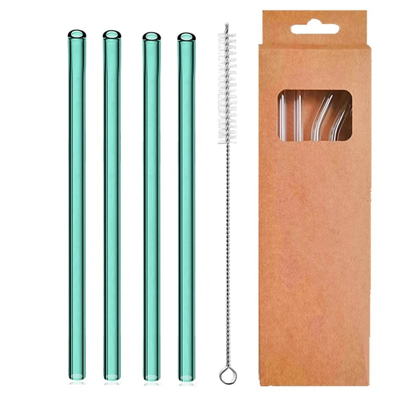 4 Pcs Reusable Glass Straws 8Mm Straight Bent Glass Drinking Straws Eco Friendly Cocktail Straws for Beverages Milk Coffee