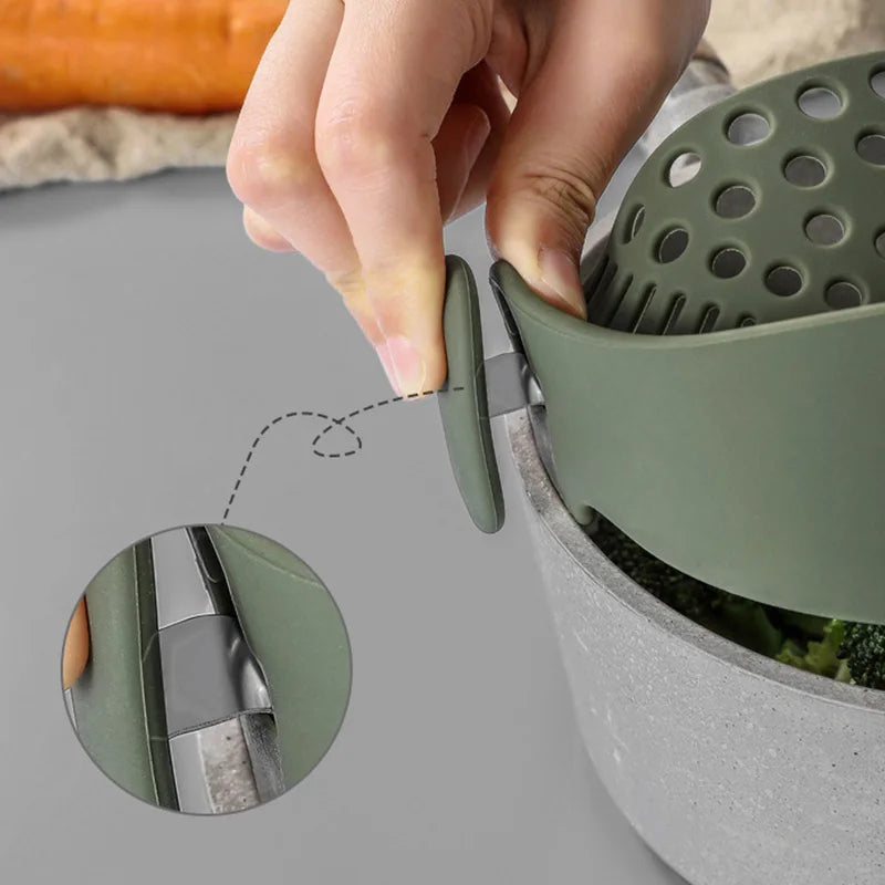 Silicone Pot Side Drainer Vegetable Noodle Drainage Filter Pour Baffle Kitchen Gadgets