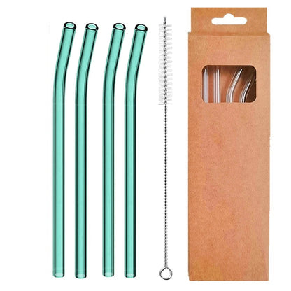 4 Pcs Reusable Glass Straws 8Mm Straight Bent Glass Drinking Straws Eco Friendly Cocktail Straws for Beverages Milk Coffee