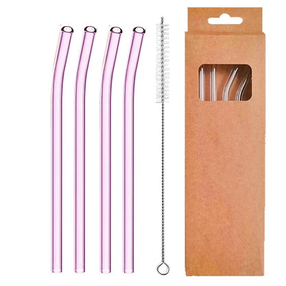 4 Pcs Reusable Glass Straws 8Mm Straight Bent Glass Drinking Straws Eco Friendly Cocktail Straws for Beverages Milk Coffee