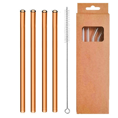 4 Pcs Reusable Glass Straws 8Mm Straight Bent Glass Drinking Straws Eco Friendly Cocktail Straws for Beverages Milk Coffee