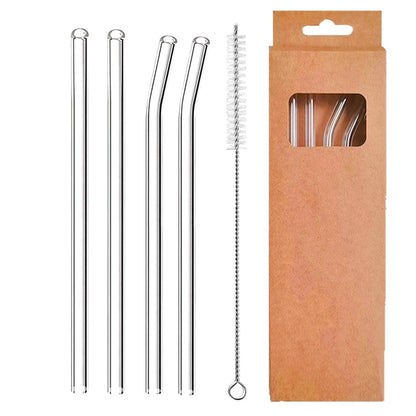4 Pcs Reusable Glass Straws 8Mm Straight Bent Glass Drinking Straws Eco Friendly Cocktail Straws for Beverages Milk Coffee
