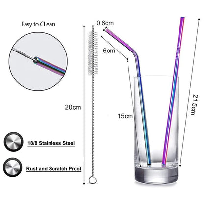Reusable Metal Drinking Straws 304 Stainless Steel Drinking Straws Eco-Friendly Bent Straight Drinks Straws for Cocktail Milk