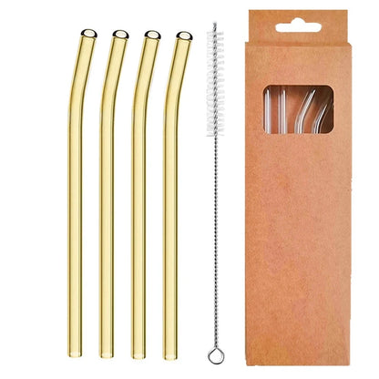 4 Pcs Reusable Glass Straws 8Mm Straight Bent Glass Drinking Straws Eco Friendly Cocktail Straws for Beverages Milk Coffee