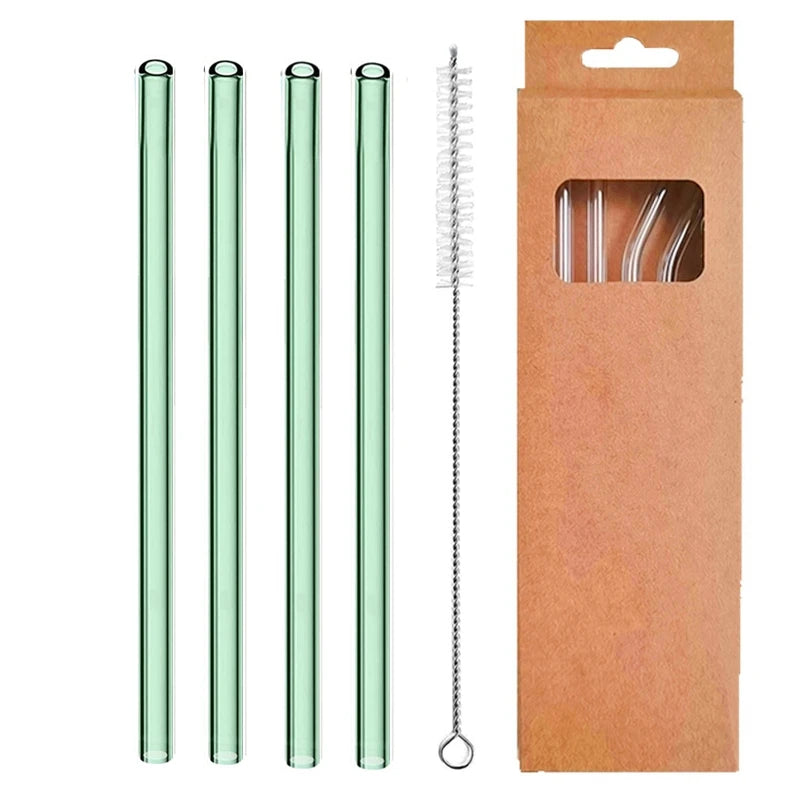4 Pcs Reusable Glass Straws 8Mm Straight Bent Glass Drinking Straws Eco Friendly Cocktail Straws for Beverages Milk Coffee