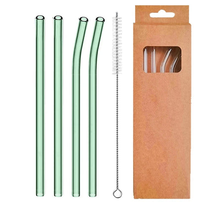 4 Pcs Reusable Glass Straws 8Mm Straight Bent Glass Drinking Straws Eco Friendly Cocktail Straws for Beverages Milk Coffee