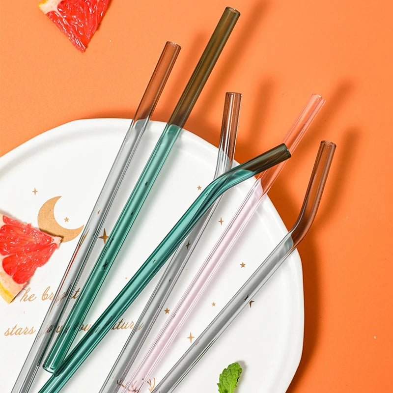 4 Pcs Reusable Glass Straws 8Mm Straight Bent Glass Drinking Straws Eco Friendly Cocktail Straws for Beverages Milk Coffee