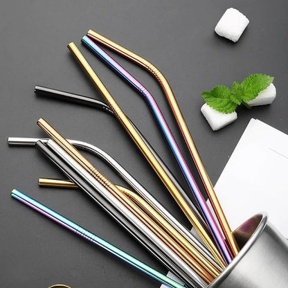 Reusable Metal Drinking Straws 304 Stainless Steel Drinking Straws Eco-Friendly Bent Straight Drinks Straws for Cocktail Milk
