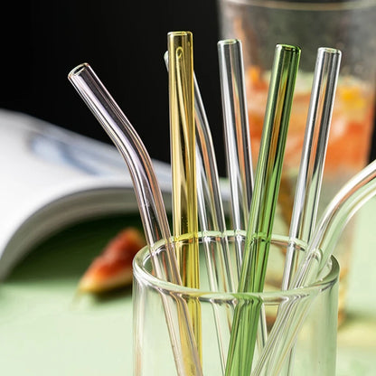 4 Pcs Reusable Glass Straws 8Mm Straight Bent Glass Drinking Straws Eco Friendly Cocktail Straws for Beverages Milk Coffee